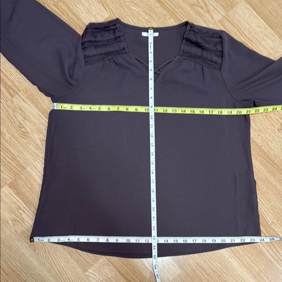 Maurices Purple Relaxed Embellished 3/4 Sleeve Blouse. Business casual Solid - Picture 5 of 7